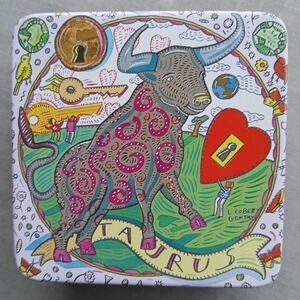 Taurus Zodiac Tin & Soap small gift 3" square x 1.5" height scented soap NIP